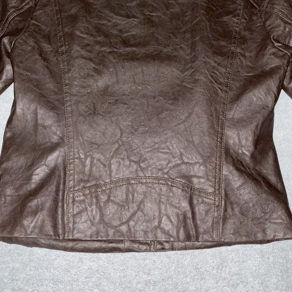 Andrew Charles Moto Jacket‎ XS Brown Faux Leather Chain Detail Asymmetrical Zip - Picture 12 of 15